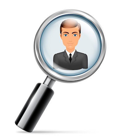 Magnifying glass focused on young employee in bussiness suit Stock Photo - Budget Royalty-Free & Subscription, Code: 400-08892748