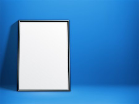 simsearch:400-08752677,k - Blank white paper poster in thin black frame on blue background. Poster mock-up template Stock Photo - Budget Royalty-Free & Subscription, Code: 400-08892750