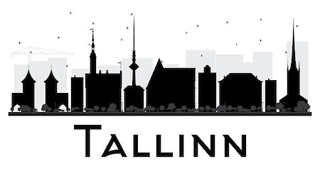 Tallinn City skyline black and white silhouette. Vector illustration. Simple flat concept for tourism presentation, banner, placard or web site. Business travel concept. Cityscape with landmarks Stock Photo - Budget Royalty-Free & Subscription, Code: 400-08892982