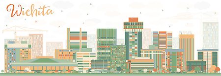 simsearch:400-08835425,k - Abstract Wichita Skyline with Color Buildings. Vector Illustration. Business Travel and Tourism Concept with Modern Architecture. Image for Presentation Banner Placard and Web Site. Stock Photo - Budget Royalty-Free & Subscription, Code: 400-08892990