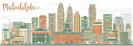 simsearch:400-08890779,k - Abstract Philadelphia Skyline with Color Buildings. Vector Illustration. Business Travel and Tourism Concept with Philadelphia City. Image for Presentation Banner Placard and Web Site. Stock Photo - Budget Royalty-Free & Subscription, Code: 400-08893002