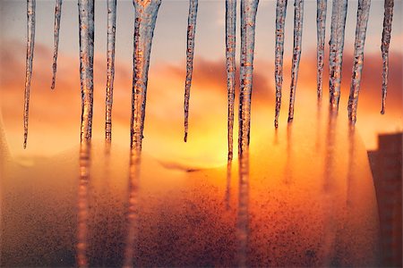 Icicles on the background of the blazing gold sunset Stock Photo - Budget Royalty-Free & Subscription, Code: 400-08893157