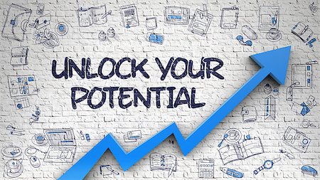 Unlock Your Potential Inscription on the Modern Illustration. with Blue Arrow and Hand Drawn Icons Around. Unlock Your Potential - Modern Illustration with Hand Drawn Elements. Stock Photo - Budget Royalty-Free & Subscription, Code: 400-08893190