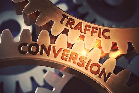simsearch:400-09066724,k - Traffic Conversion on the Mechanism of Golden Cog Gears with Lens Flare. Traffic Conversion Golden Metallic Cog Gears. 3D Rendering. Stock Photo - Budget Royalty-Free & Subscription, Code: 400-08893200