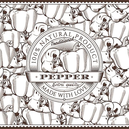 red pepper drawing - Label on seamless pattern in vintage style. Stock Photo - Budget Royalty-Free & Subscription, Code: 400-08893504