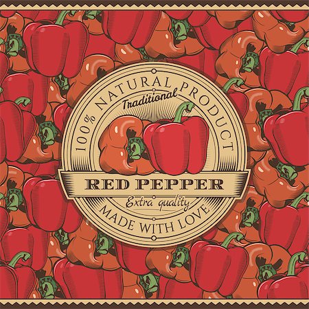 red pepper drawing - Label on seamless pattern in vintage style. Stock Photo - Budget Royalty-Free & Subscription, Code: 400-08893645