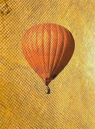 simsearch:400-09090841,k - Retro style air balloon on golden pattern. Vintage toning travel background. Modern illustration picture for decoration apartments Stock Photo - Budget Royalty-Free & Subscription, Code: 400-08893665