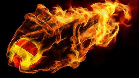 3d illustration of burning volleyball attack. isolated on black. Stock Photo - Budget Royalty-Free & Subscription, Code: 400-08893668