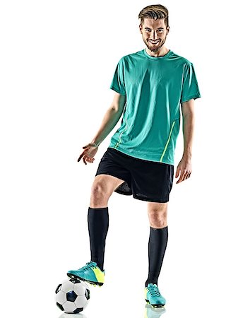 simsearch:400-08863143,k - one caucasian soccer player man standing smiling with football isolated on white background Stock Photo - Budget Royalty-Free & Subscription, Code: 400-08900027