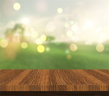 simsearch:400-09068018,k - 3D render of a wooden table looking out to a countryside view Stock Photo - Budget Royalty-Free & Subscription, Code: 400-08900060