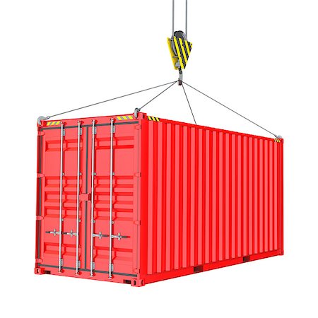 Red Cargo Container Hoisted By Hook, Isolated on White Background. 3D Illustration. Transportation Concept. Template For Your Design Stock Photo - Budget Royalty-Free & Subscription, Code: 400-08900113