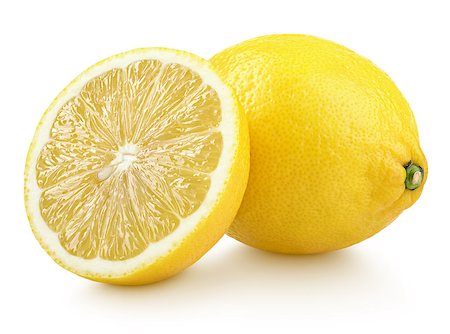 simsearch:400-08967896,k - Group of ripe whole yellow lemon citrus fruit with lemon fruit half isolated on white background with clipping path Photographie de stock - Aubaine LD & Abonnement, Code: 400-08900251