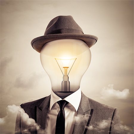 simsearch:400-07976631,k - Man with a light bulb as head. Ingenious head concept Foto de stock - Royalty-Free Super Valor e Assinatura, Número: 400-08900326