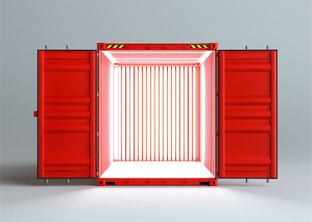 Open red cargo container with light inside. Gray background. 3D rendering Stock Photo - Budget Royalty-Free & Subscription, Code: 400-08900364