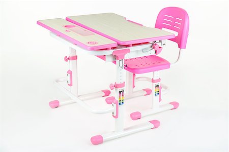 School desk and chair pink color on a white background isolated Stock Photo - Budget Royalty-Free & Subscription, Code: 400-08916222
