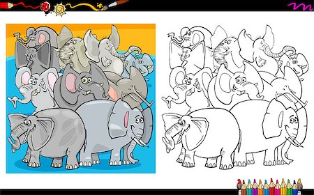 simsearch:400-08675606,k - Cartoon Illustration of Elephants Animal Characters Group Coloring Book Activity Photographie de stock - Aubaine LD & Abonnement, Code: 400-08916360