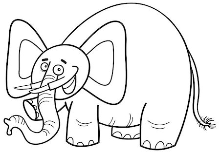 simsearch:400-08919086,k - Black and White Cartoon Illustration of Elephant Animal Character Coloring Page Stock Photo - Budget Royalty-Free & Subscription, Code: 400-08916377