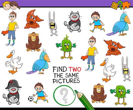 simsearch:400-08917554,k - Cartoon Illustration of Find Two Identical Pictures Educational Activity for Children Stockbilder - Microstock & Abonnement, Bildnummer: 400-08916378