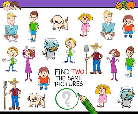 simsearch:400-08917554,k - Cartoon Illustration of Find Identical Pair of Images Educational Activity for Children Photographie de stock - Aubaine LD & Abonnement, Code: 400-08916380