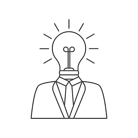 Businessman with lightbulb head line icon on white background Stock Photo - Budget Royalty-Free & Subscription, Code: 400-08916405