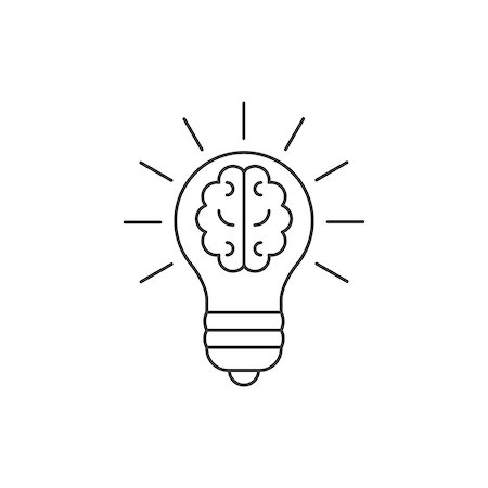 Light bulb with a brain inside line icon on white background Stock Photo - Budget Royalty-Free & Subscription, Code: 400-08916664