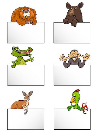 simsearch:400-08933060,k - Cartoon Illustration of Animals with White Greeting or Business Card Design Set Foto de stock - Super Valor sin royalties y Suscripción, Código: 400-08916706