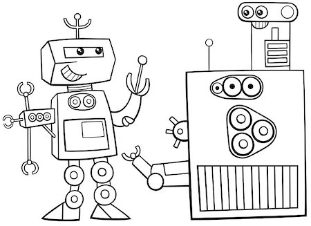 simsearch:400-08813093,k - Black and White Cartoon Illustration of Robots Science Fiction Character Coloring Page Stockbilder - Microstock & Abonnement, Bildnummer: 400-08916739