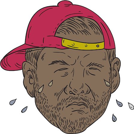 simsearch:400-08917792,k - Drawing sketch style illustration of an african-american rapper wearing hat crying  set on isolated white background viewed from front. Photographie de stock - Aubaine LD & Abonnement, Code: 400-08916762