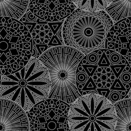 simsearch:400-08920015,k - Black and white seamless floral pattern with various stylized geometric flowers, vector illustration Stockbilder - Microstock & Abonnement, Bildnummer: 400-08916794