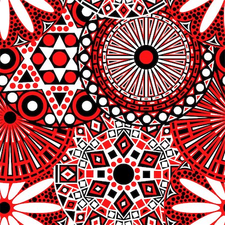 simsearch:400-08920015,k - Floral seamless pattern with stylized geometric flowers as a paper wrapper, vector illustration in red, black and white colours Stockbilder - Microstock & Abonnement, Bildnummer: 400-08916797