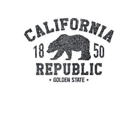 California t-shirt with grizzly bear. T-shirt graphics, design, print. Vector illustration. Stock Photo - Budget Royalty-Free & Subscription, Code: 400-08916813