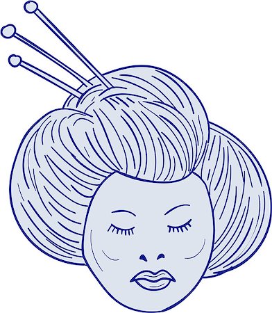 simsearch:400-08920013,k - Drawing sketch style illustration of head of Geisha, geiko or geigi girl, traditional Japanese female entertainer who act as hostesses viewed from front set on isolated white background. Foto de stock - Royalty-Free Super Valor e Assinatura, Número: 400-08916907