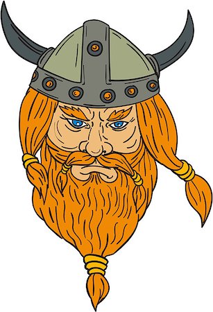 simsearch:400-08917792,k - Drawing sketch style illustration of a norseman viking warrior raider barbarian head with beard viewed from front set on isolated white background. Photographie de stock - Aubaine LD & Abonnement, Code: 400-08916909