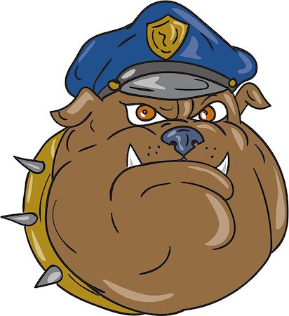 Illustration of a bulldog policeman police officer head viewed from front set on isolated white background done in cartoon style. Stock Photo - Budget Royalty-Free & Subscription, Code: 400-08916979