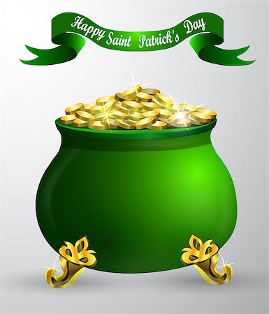 simsearch:400-08193746,k - St. Patrick s Day symbol green pot full of gold coins with ribbon and greetings Vector illustration Foto de stock - Super Valor sin royalties y Suscripción, Código: 400-08917032