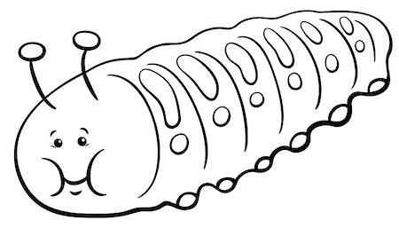 simsearch:400-08917115,k - Black and White Cartoon Illustration of Caterpillar Insect Animal Character Coloring Page Stock Photo - Budget Royalty-Free & Subscription, Code: 400-08917087