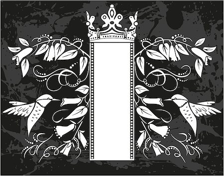 Black and white floral frame with crown Foto de stock - Royalty-Free Super Valor e Assinatura, Número: 400-08917149