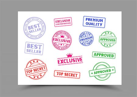 secret sheet - A4 white horizontal paper document template with different stamps and shadow bottom on gray background. Stamp set collection Stock Photo - Budget Royalty-Free & Subscription, Code: 400-08917273