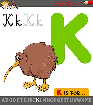 simsearch:610-00800436,k - Educational Cartoon Illustration of Letter K from Alphabet with Kiwi Bird for Children Stock Photo - Budget Royalty-Free & Subscription, Code: 400-08917512