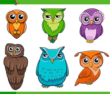 simsearch:400-09049299,k - Cartoon Illustration of Owl Birds Animal Characters Set Stock Photo - Budget Royalty-Free & Subscription, Code: 400-08917528