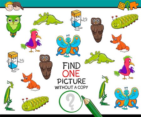simsearch:400-08917554,k - Cartoon Illustration of Educational Game of Finding Single Picture for Preschool Children Photographie de stock - Aubaine LD & Abonnement, Code: 400-08917555
