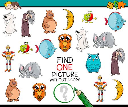 simsearch:400-08917554,k - Cartoon Illustration of Educational Game of Finding Single Image for Preschool Kids Stockbilder - Microstock & Abonnement, Bildnummer: 400-08917551