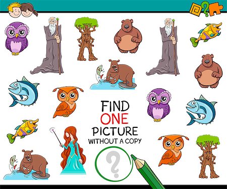 simsearch:400-08917554,k - Cartoon Illustration of Educational Game of Finding Single Picture for Preschool Kids Photographie de stock - Aubaine LD & Abonnement, Code: 400-08917553