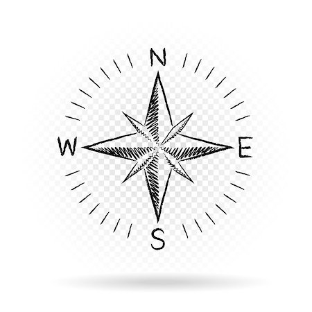 simsearch:400-05137738,k - Drawing black color compass wind rose with shadow on white transparent background. The dial and the scale shows North South East West directions Fotografie stock - Microstock e Abbonamento, Codice: 400-08917681