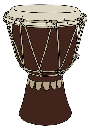 Hand drawing of a dark brown wooden small ethno drum Stock Photo - Budget Royalty-Free & Subscription, Code: 400-08917740