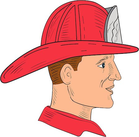 simsearch:400-07429745,k - Drawing sketch style of a fireman wearing vintage fireman fire fighter helmet viewed from the side set on isolated white background. Stock Photo - Budget Royalty-Free & Subscription, Code: 400-08917792