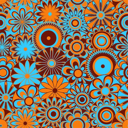 simsearch:400-08812580,k - Seamless vector pattern with many motley various stylized flowers in blue, orange and brown colors Stock Photo - Budget Royalty-Free & Subscription, Code: 400-08917821
