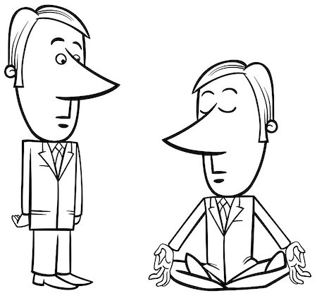 simsearch:400-06179023,k - Black and White Concept Cartoon Illustration of Meditating Businessman and Surprised Manager Photographie de stock - Aubaine LD & Abonnement, Code: 400-08917884