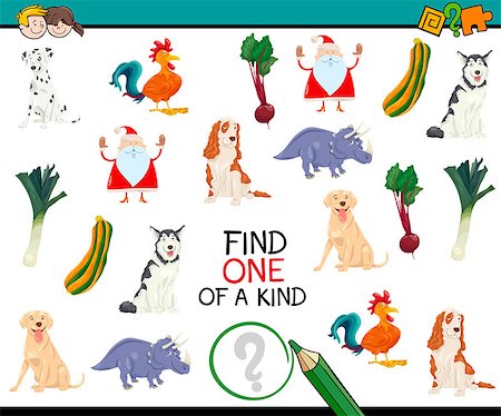 simsearch:400-08917554,k - Cartoon Illustration of Educational Game of Finding One of a Kind for Preschool Children Photographie de stock - Aubaine LD & Abonnement, Code: 400-08917907