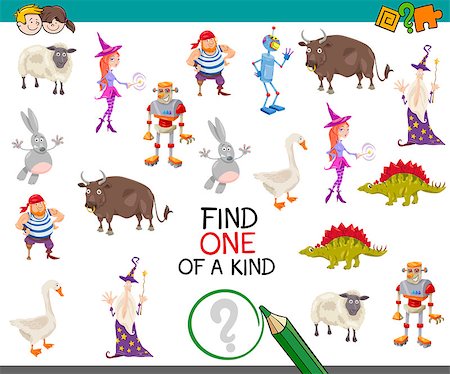 simsearch:400-08917554,k - Cartoon Illustration of Educational Activity of Find One of a Kind Game for Preschool Children Photographie de stock - Aubaine LD & Abonnement, Code: 400-08917909